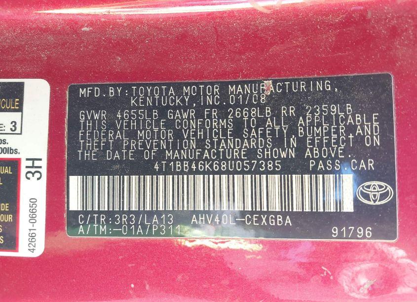 Photo 9 of 2008 Toyota Camry HYBRID (VIN 4T1BB46K68U057385)