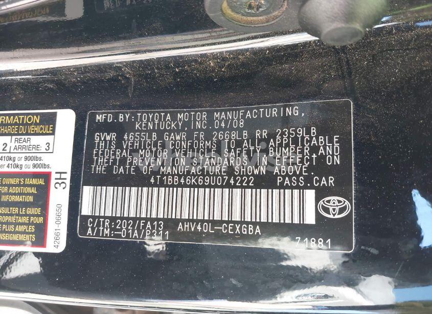 Photo 9 of 2009 Toyota Camry HYBRID (VIN 4T1BB46K69U074222)