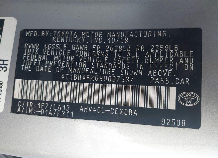 Photo 9 of 2009 Toyota Camry HYBRID (VIN 4T1BB46K69U097337)