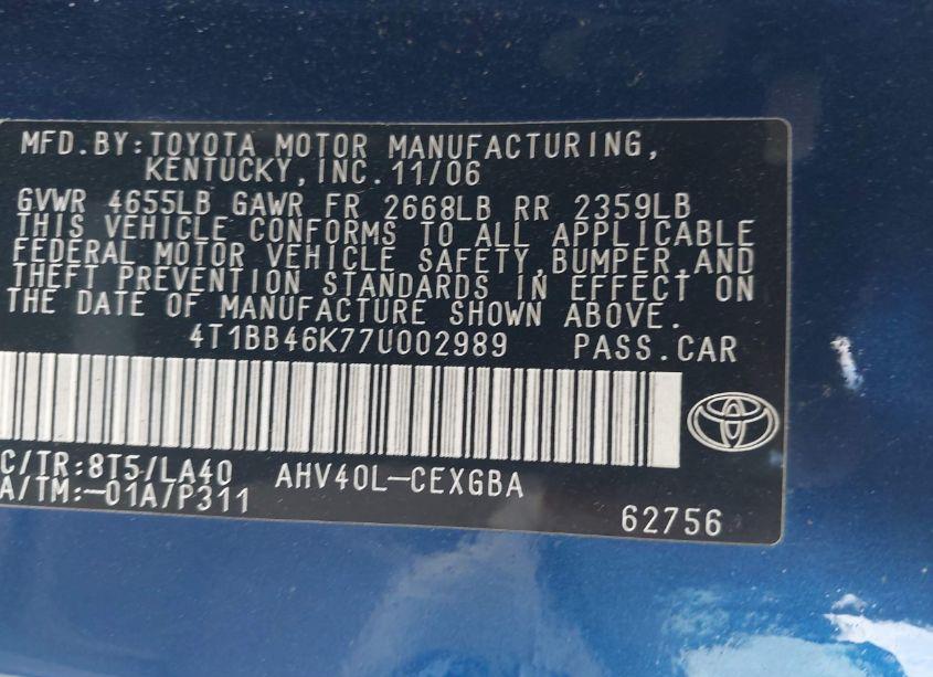 Photo 9 of 2007 Toyota Camry HYBRID (VIN 4T1BB46K77U002989)