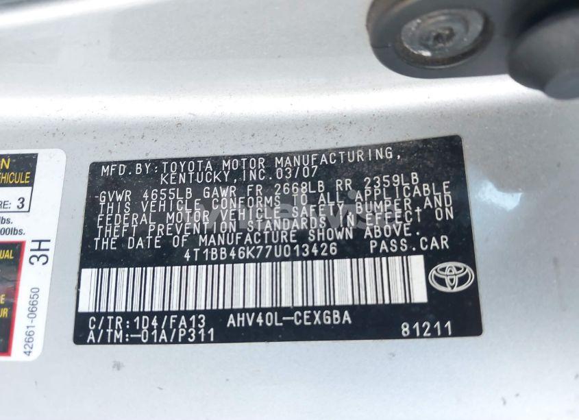 Photo 9 of 2007 Toyota Camry HYBRID (VIN 4T1BB46K77U013426)