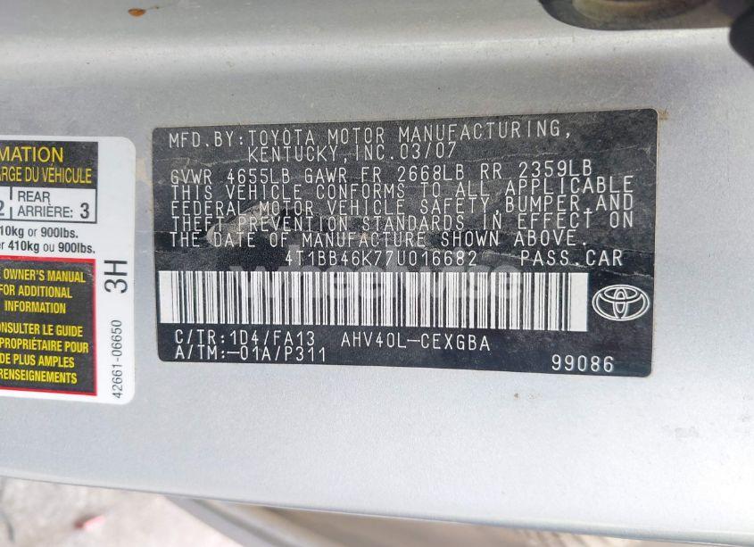 Photo 9 of 2007 Toyota Camry HYBRID (VIN 4T1BB46K77U016682)