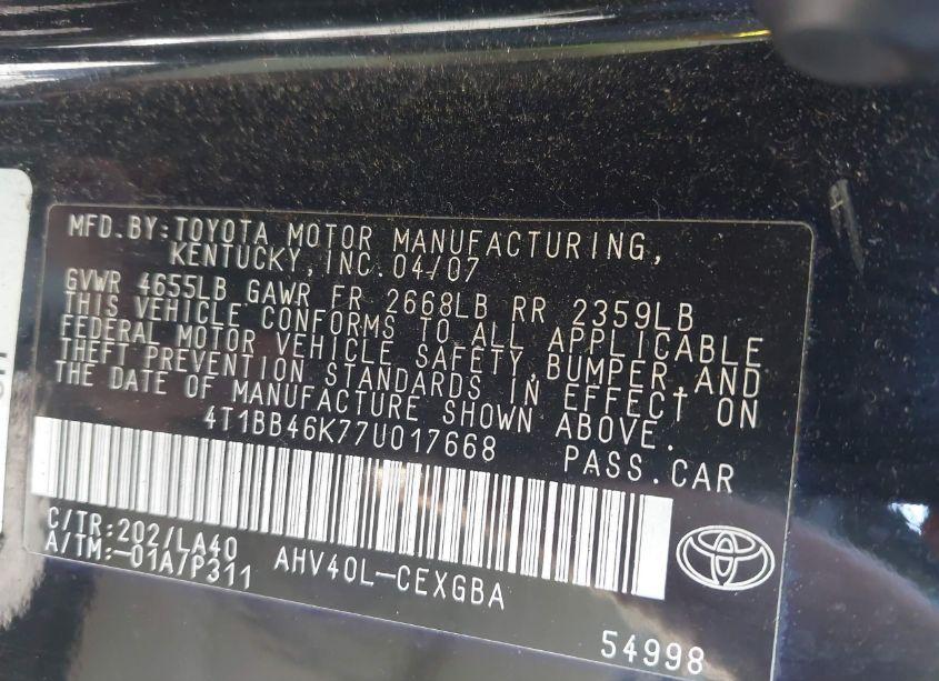 Photo 9 of 2007 Toyota Camry HYBRID (VIN 4T1BB46K77U017668)