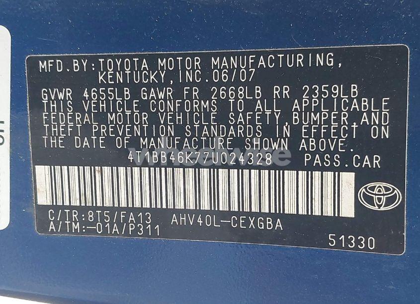 Photo 9 of 2007 Toyota Camry HYBRID (VIN 4T1BB46K77U024328)