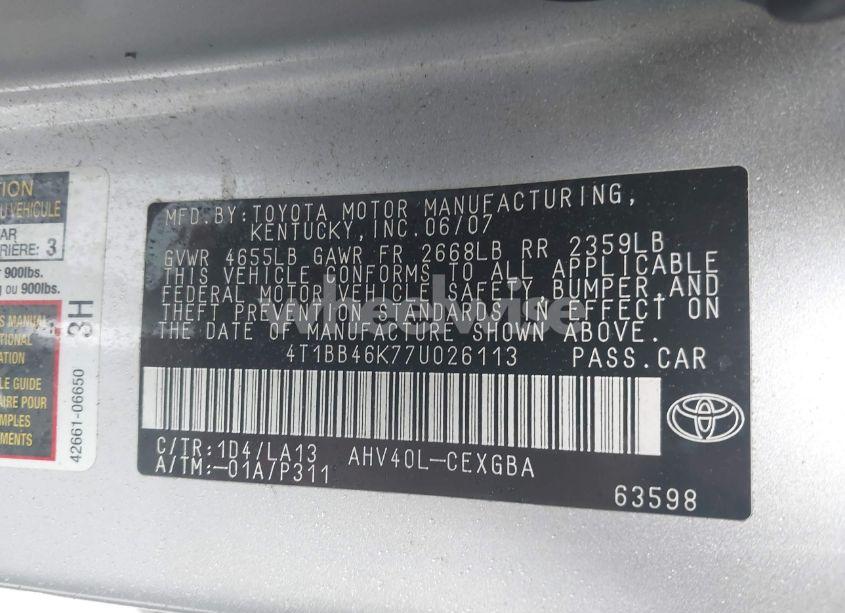 Photo 9 of 2007 Toyota Camry HYBRID (VIN 4T1BB46K77U026113)