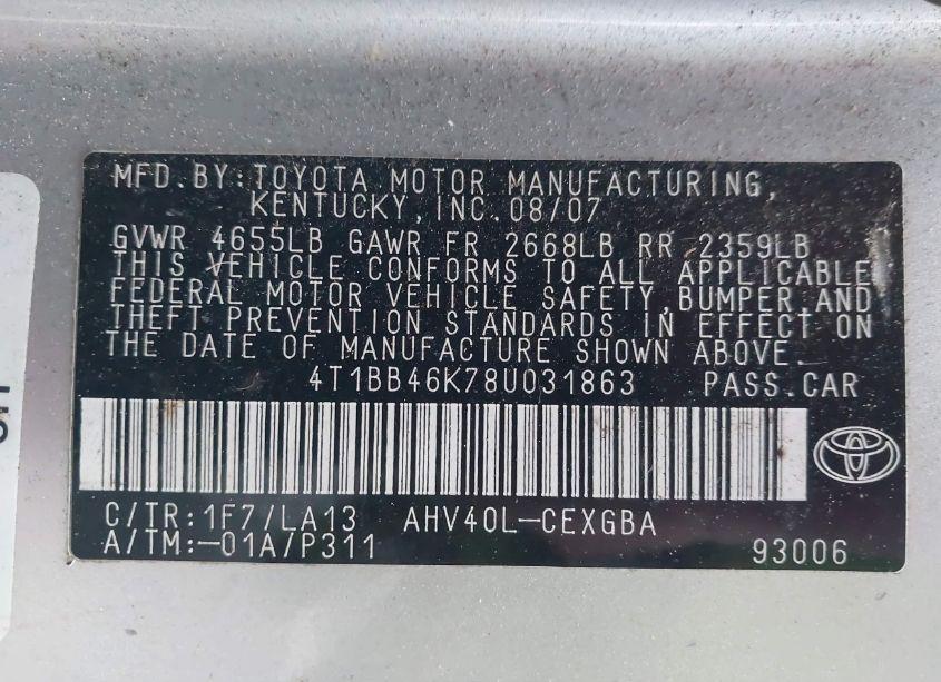 Photo 9 of 2008 Toyota Camry HYBRID (VIN 4T1BB46K78U031863)