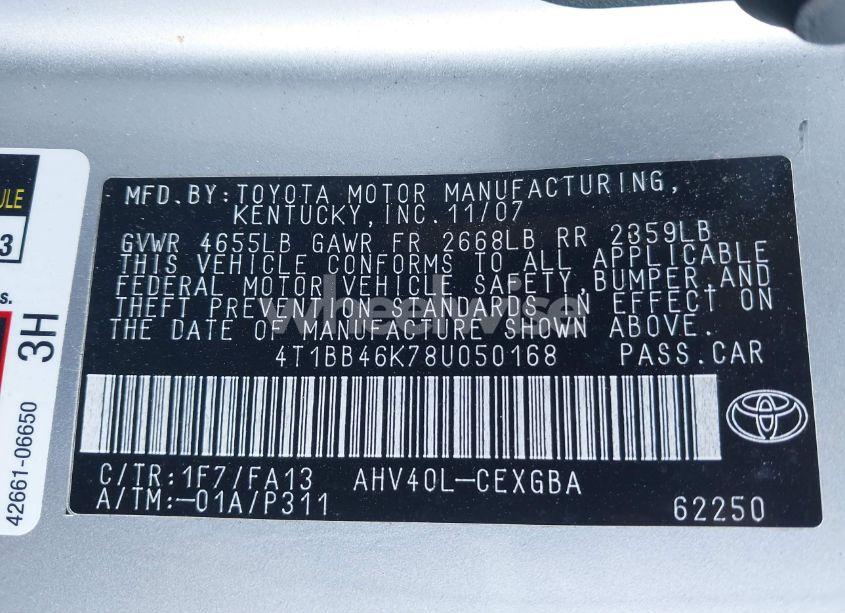 Photo 9 of 2008 Toyota Camry HYBRID (VIN 4T1BB46K78U050168)