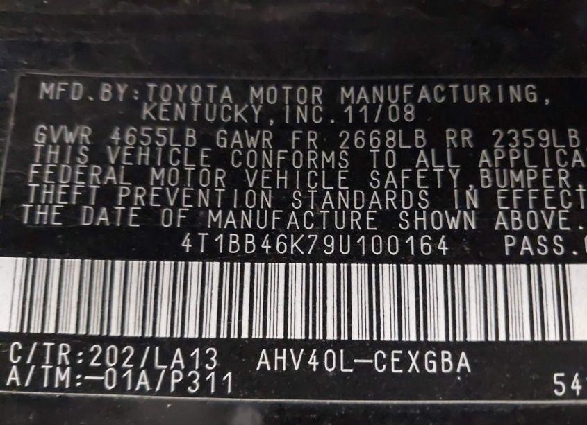 Photo 9 of 2009 Toyota Camry HYBRID (VIN 4T1BB46K79U100164)