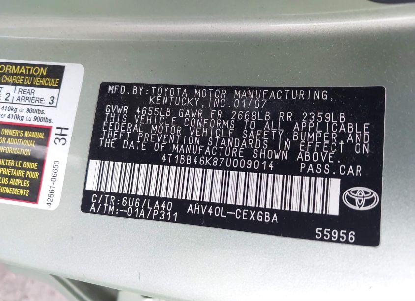 Photo 9 of 2007 Toyota Camry HYBRID (VIN 4T1BB46K87U009014)