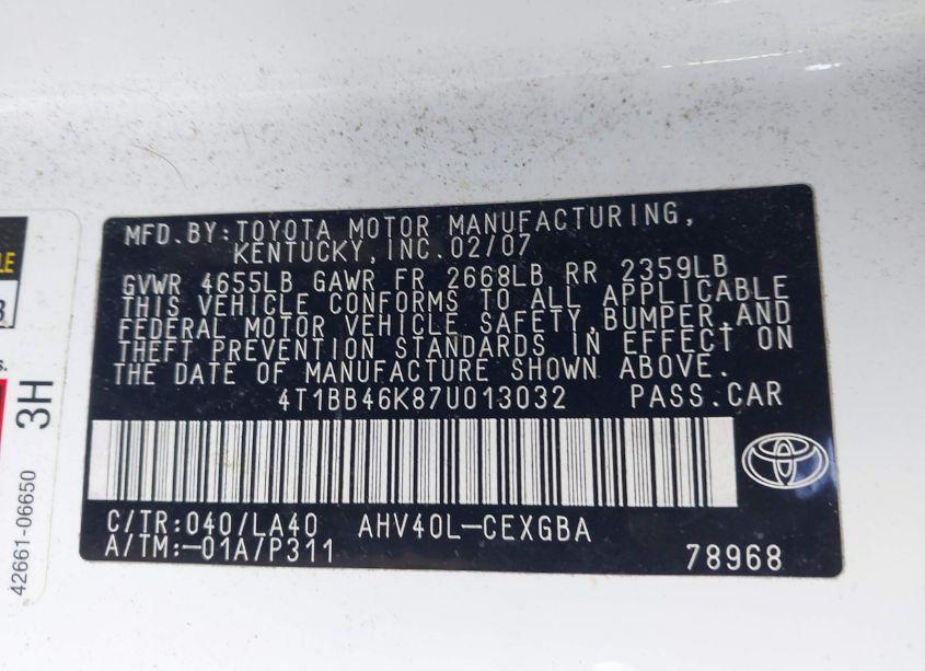 Photo 9 of 2007 Toyota Camry HYBRID (VIN 4T1BB46K87U013032)