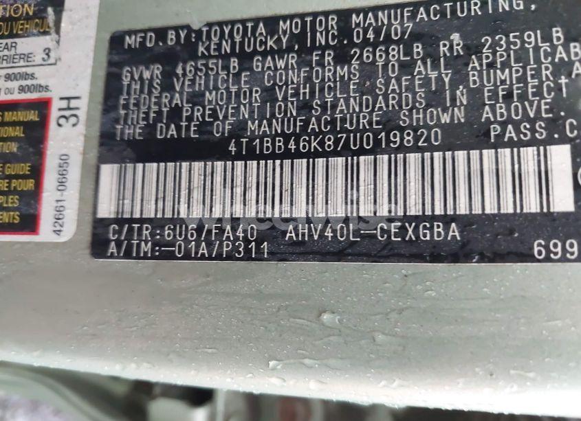 Photo 9 of 2007 Toyota Camry HYBRID (VIN 4T1BB46K87U019820)