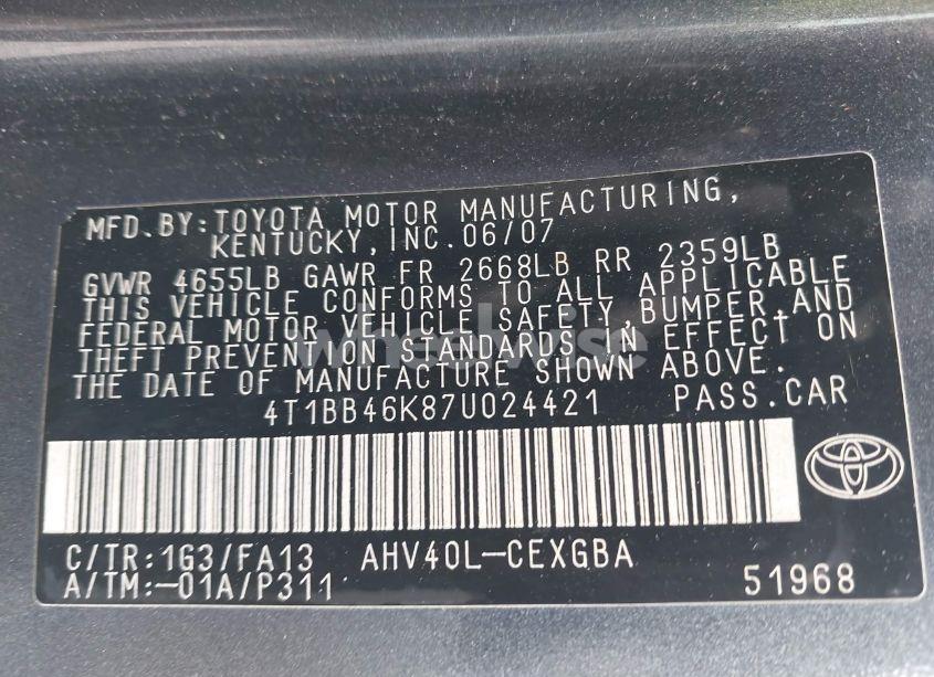 Photo 9 of 2007 Toyota Camry HYBRID (VIN 4T1BB46K87U024421)