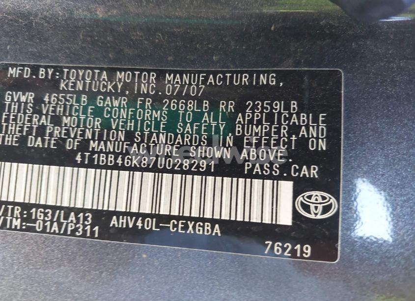 Photo 9 of 2007 Toyota Camry HYBRID (VIN 4T1BB46K87U028291)
