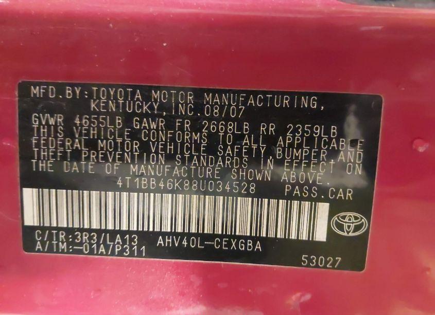 Photo 9 of 2008 Toyota Camry HYBRID (VIN 4T1BB46K88U034528)