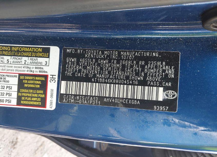 Photo 9 of 2008 Toyota Camry HYBRID (VIN 4T1BB46K88U045416)