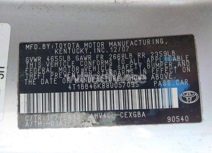 Photo 9 of 2008 Toyota Camry HYBRID (VIN 4T1BB46K88U057095)