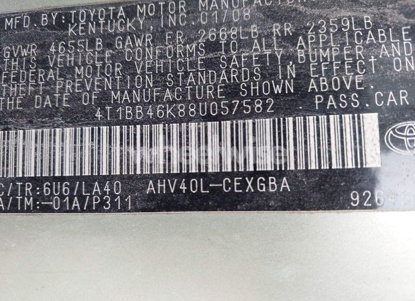 Photo 9 of 2008 Toyota Camry HYBRID (VIN 4T1BB46K88U057582)