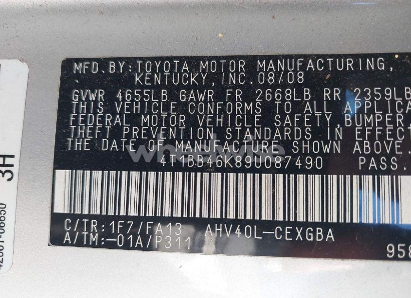 Photo 9 of 2009 Toyota Camry HYBRID (VIN 4T1BB46K89U087490)