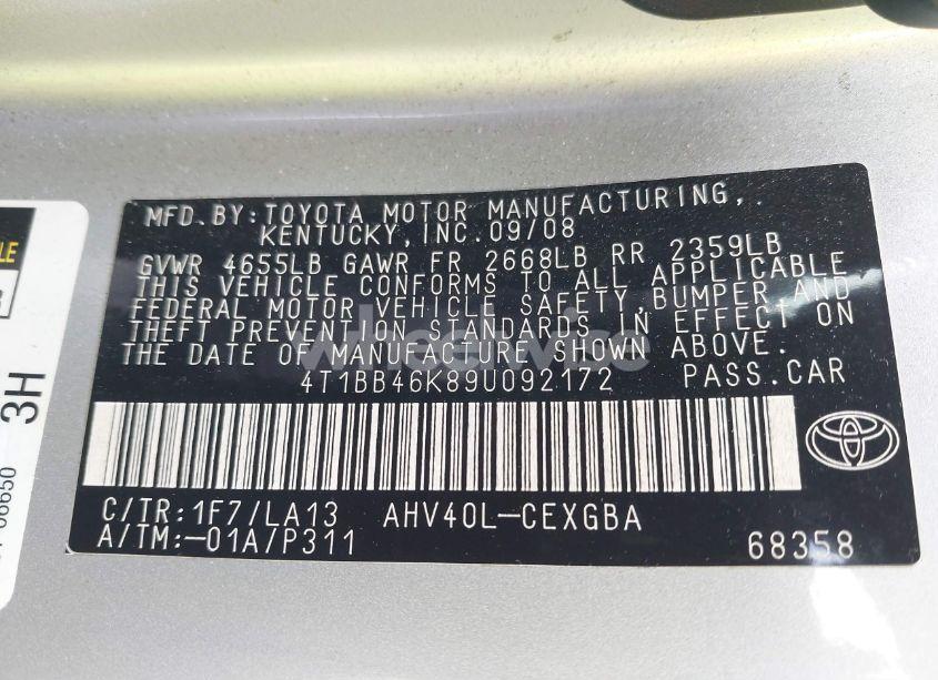 Photo 9 of 2009 Toyota Camry HYBRID (VIN 4T1BB46K89U092172)