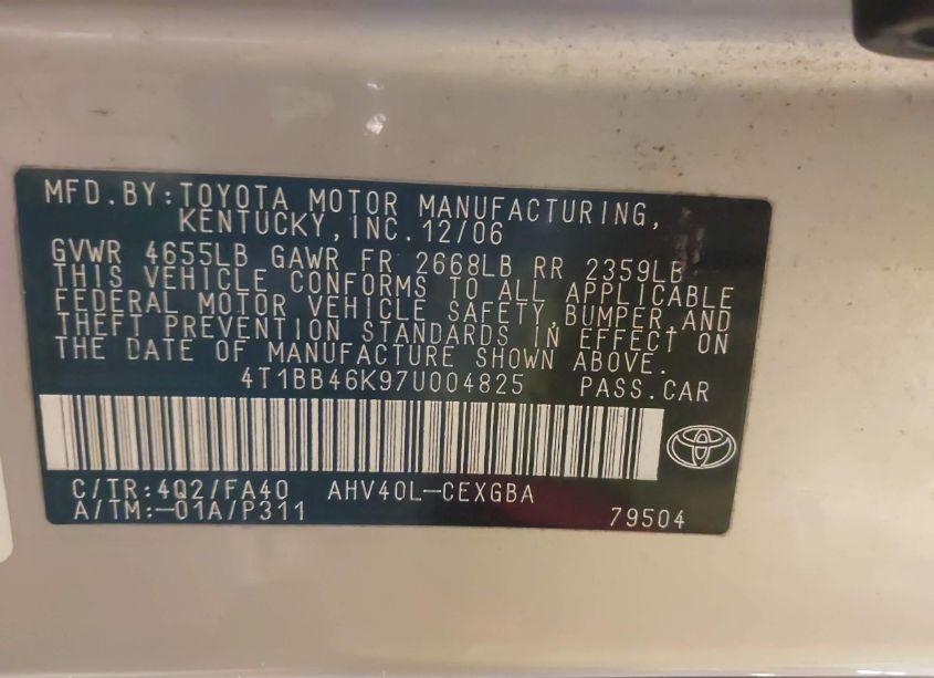 Photo 9 of 2007 Toyota Camry HYBRID (VIN 4T1BB46K97U004825)