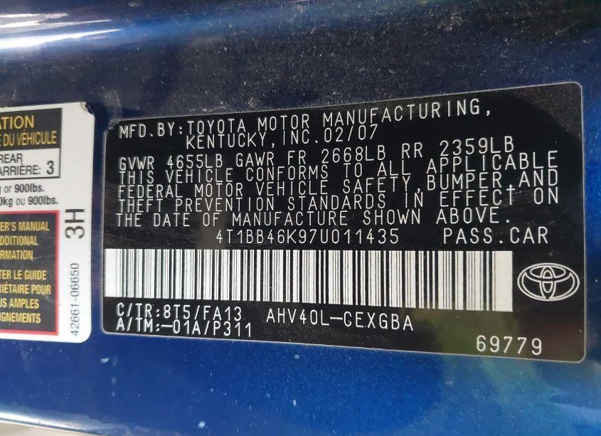 Photo 9 of 2007 Toyota Camry HYBRID (VIN 4T1BB46K97U011435)