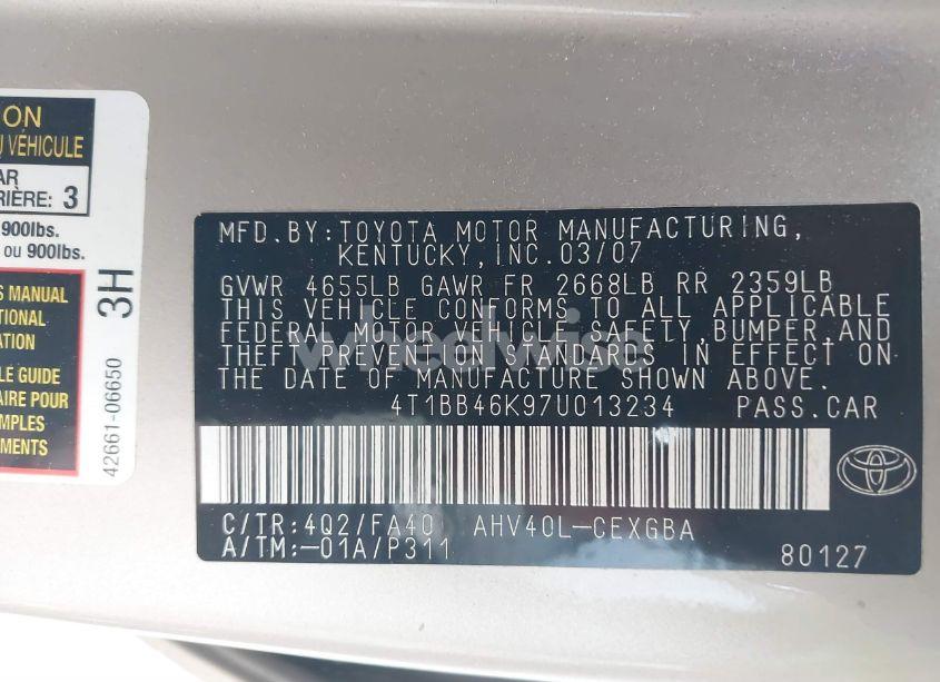 Photo 9 of 2007 Toyota Camry HYBRID (VIN 4T1BB46K97U013234)