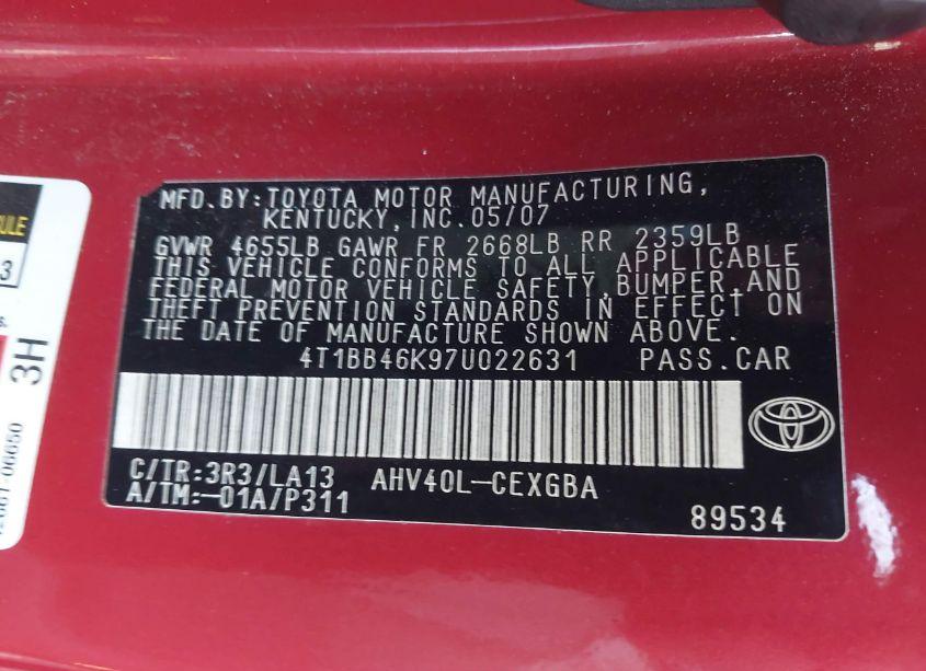 Photo 9 of 2007 Toyota Camry HYBRID (VIN 4T1BB46K97U022631)