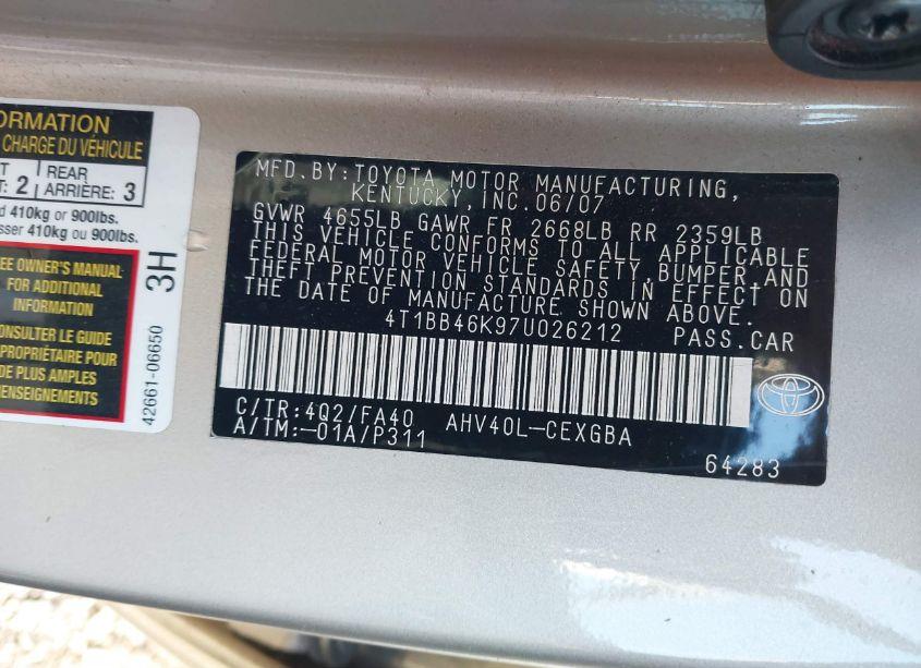Photo 9 of 2007 Toyota Camry HYBRID (VIN 4T1BB46K97U026212)