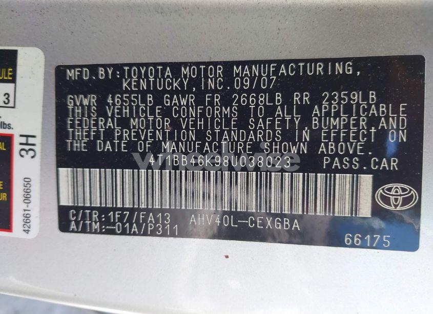 Photo 9 of 2008 Toyota Camry HYBRID (VIN 4T1BB46K98U038023)