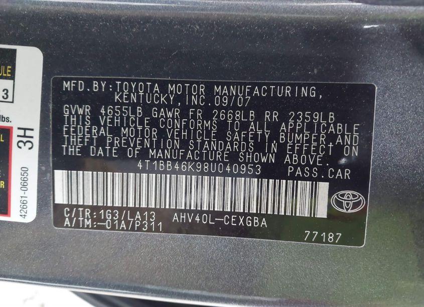 Photo 9 of 2008 Toyota Camry HYBRID (VIN 4T1BB46K98U040953)