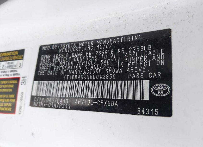 Photo 9 of 2008 Toyota Camry HYBRID (VIN 4T1BB46K98U042850)