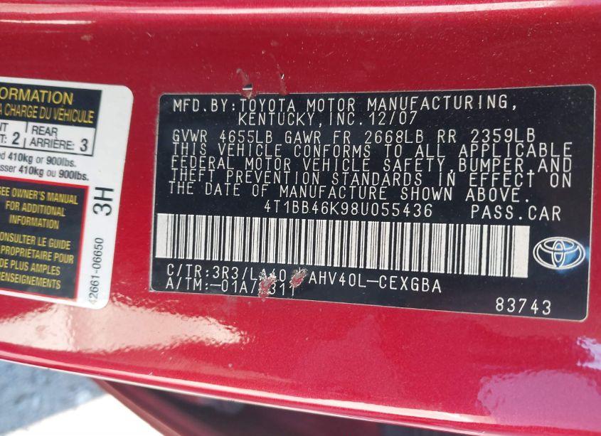 Photo 9 of 2008 Toyota Camry HYBRID (VIN 4T1BB46K98U055436)