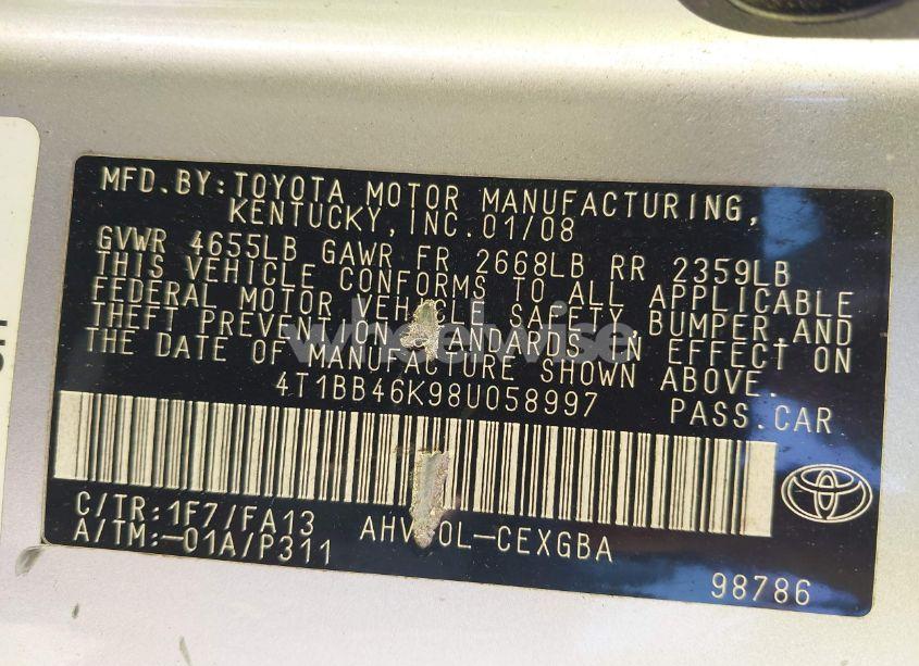 Photo 9 of 2008 Toyota Camry HYBRID (VIN 4T1BB46K98U058997)