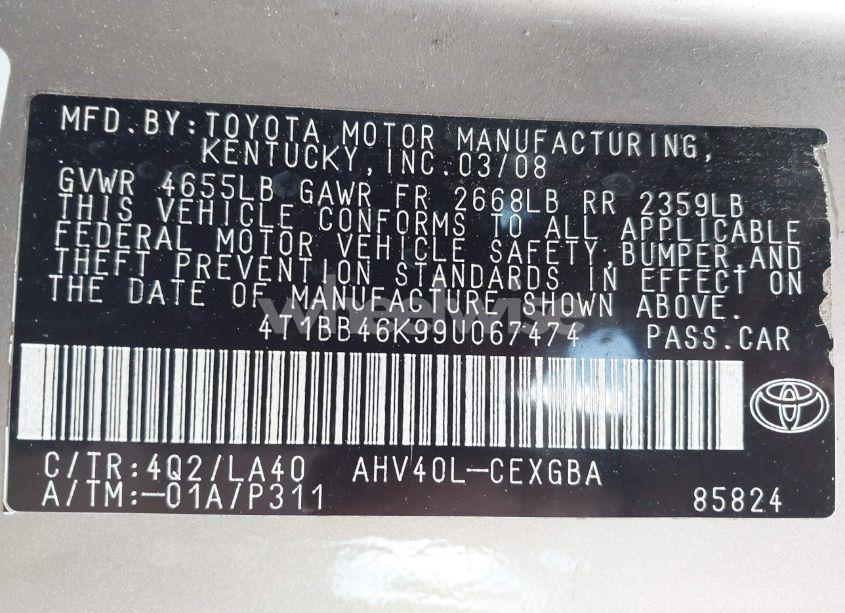 Photo 9 of 2009 Toyota Camry HYBRID (VIN 4T1BB46K99U067474)