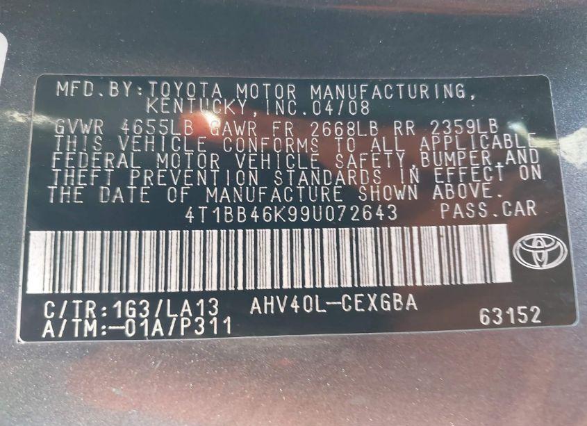 Photo 9 of 2009 Toyota Camry HYBRID (VIN 4T1BB46K99U072643)