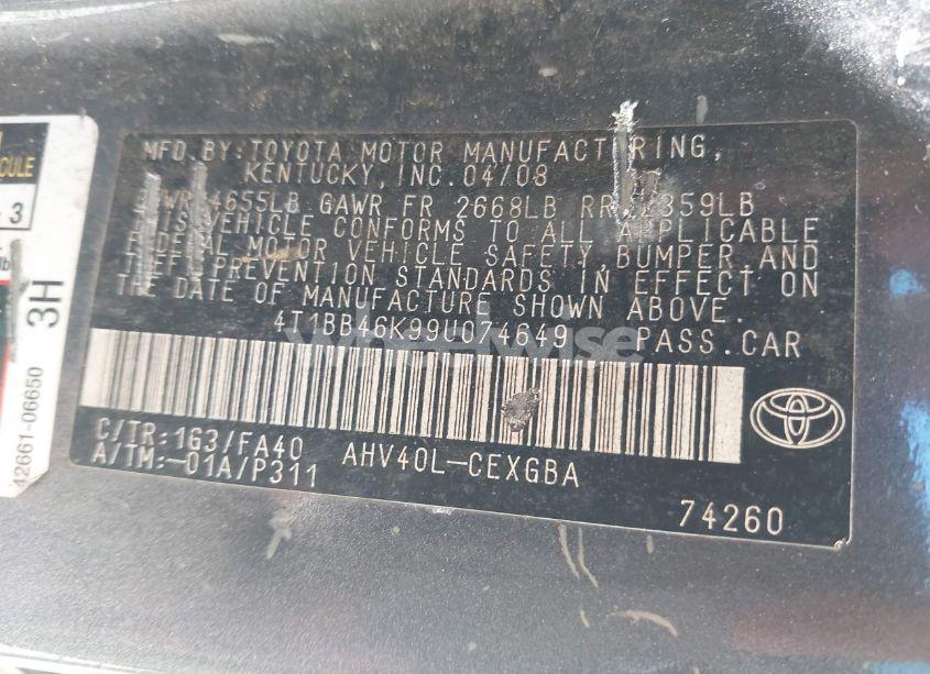 Photo 9 of 2009 Toyota Camry HYBRID (VIN 4T1BB46K99U074649)