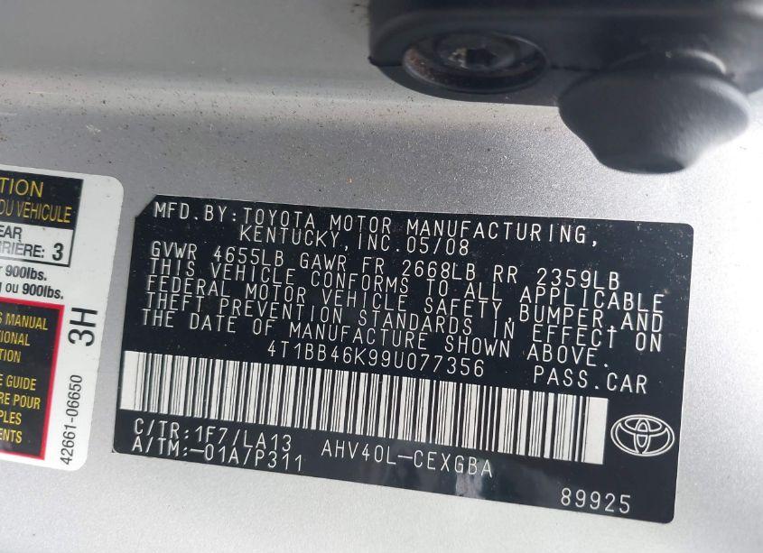 Photo 9 of 2009 Toyota Camry HYBRID (VIN 4T1BB46K99U077356)