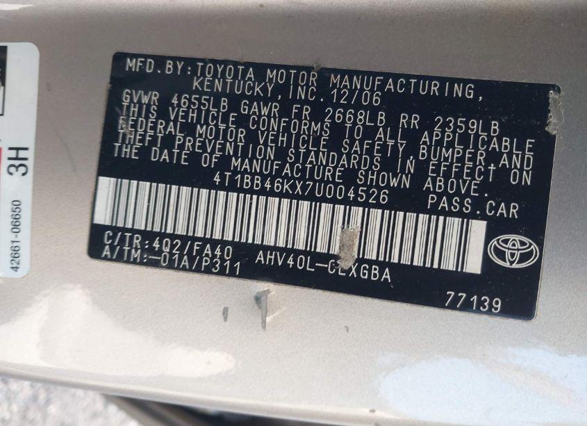 Photo 9 of 2007 Toyota Camry HYBRID (VIN 4T1BB46KX7U004526)