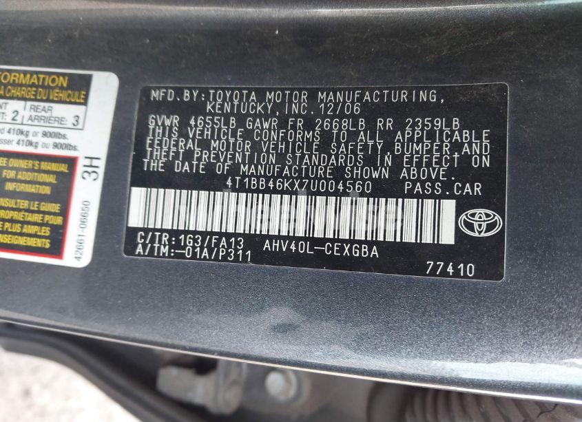 Photo 9 of 2007 Toyota Camry HYBRID (VIN 4T1BB46KX7U004560)