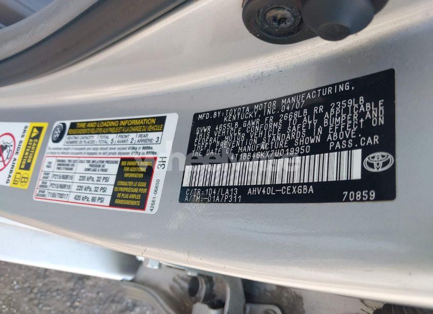 Photo 9 of 2007 Toyota Camry HYBRID (VIN 4T1BB46KX7U019950)