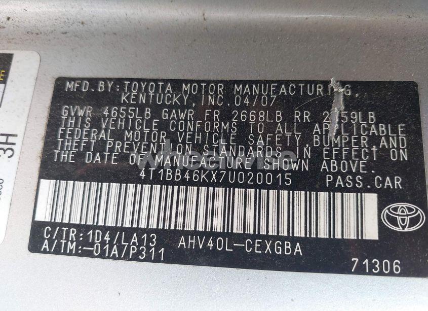 Photo 9 of 2007 Toyota Camry HYBRID (VIN 4T1BB46KX7U020015)