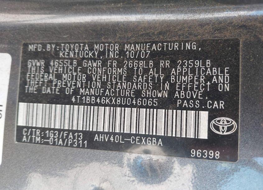 Photo 9 of 2008 Toyota Camry HYBRID (VIN 4T1BB46KX8U046065)
