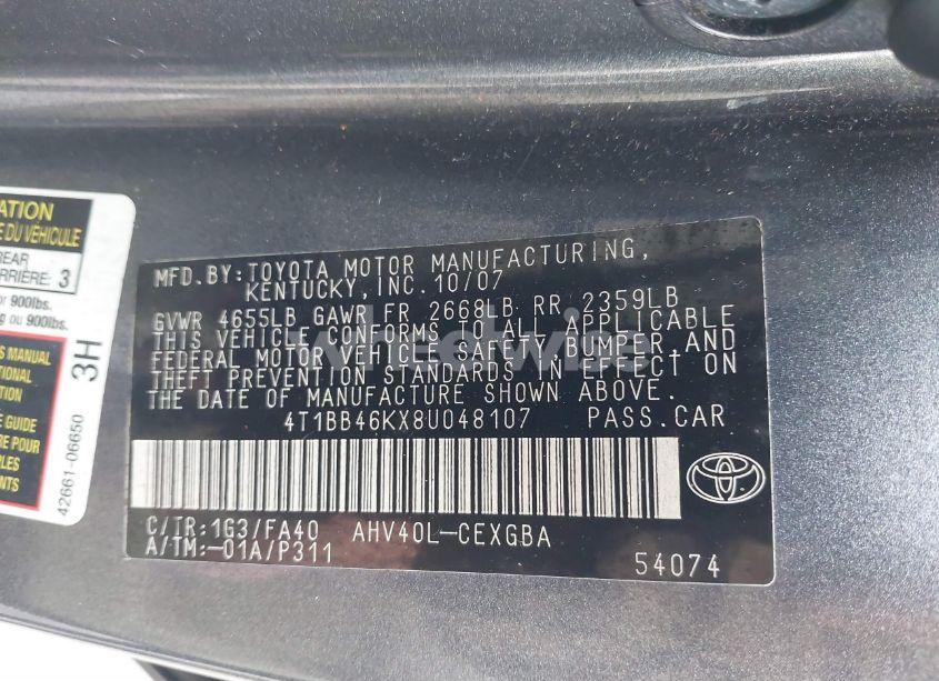 Photo 9 of 2008 Toyota Camry HYBRID (VIN 4T1BB46KX8U048107)
