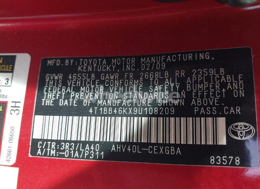 Photo 9 of 2009 Toyota Camry HYBRID (VIN 4T1BB46KX9U108209)