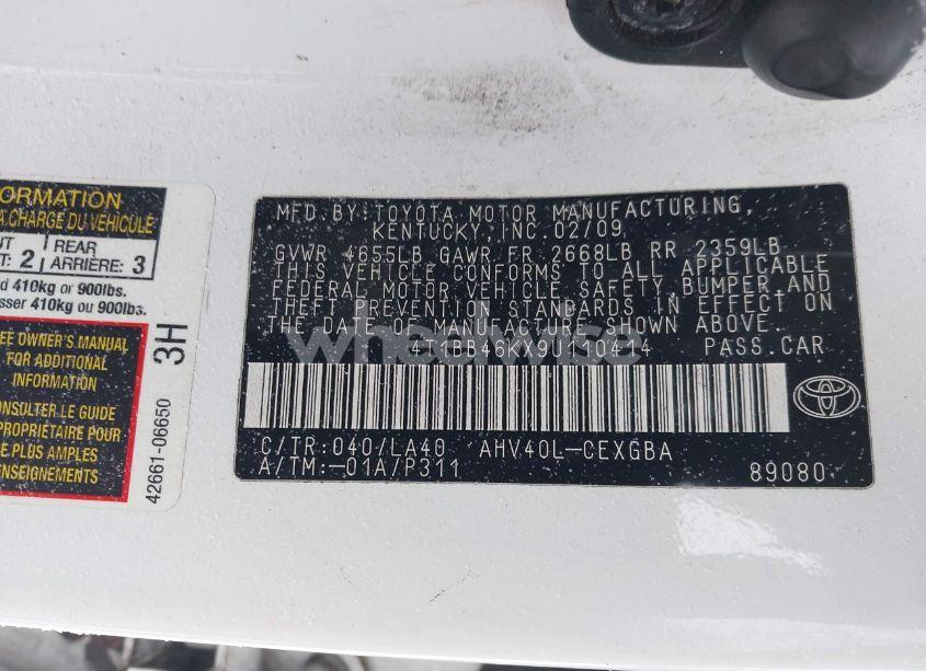 Photo 9 of 2009 Toyota Camry HYBRID (VIN 4T1BB46KX9U110414)