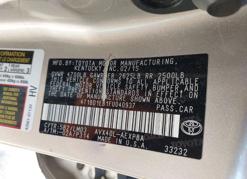 Photo 9 of 2015 Toyota Avalon HYBRID LIMITED (VIN 4T1BD1EB1FU040937)