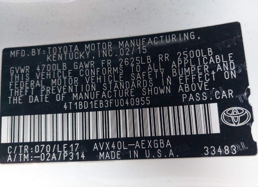 Photo 9 of 2015 Toyota Avalon HYBRID XLE TOURING (VIN 4T1BD1EB3FU040955)