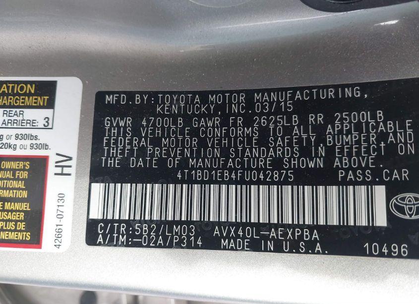 Photo 9 of 2015 Toyota Avalon HYBRID LIMITED (VIN 4T1BD1EB4FU042875)