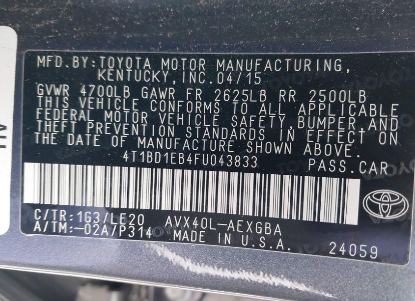 Photo 9 of 2015 Toyota Avalon HYBRID XLE TOURING (VIN 4T1BD1EB4FU043833)