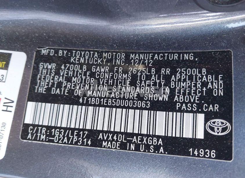 Photo 9 of 2013 Toyota Avalon HYBRID XLE TOURING (VIN 4T1BD1EB5DU003063)